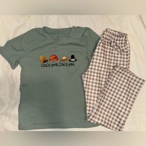 Boutique embroidered Thanksgiving God is great God is good outfit